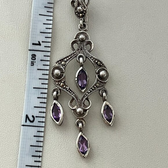 Amethyst & Marcasite 925 Sterling Silver Pendant - Picture 1 of 5